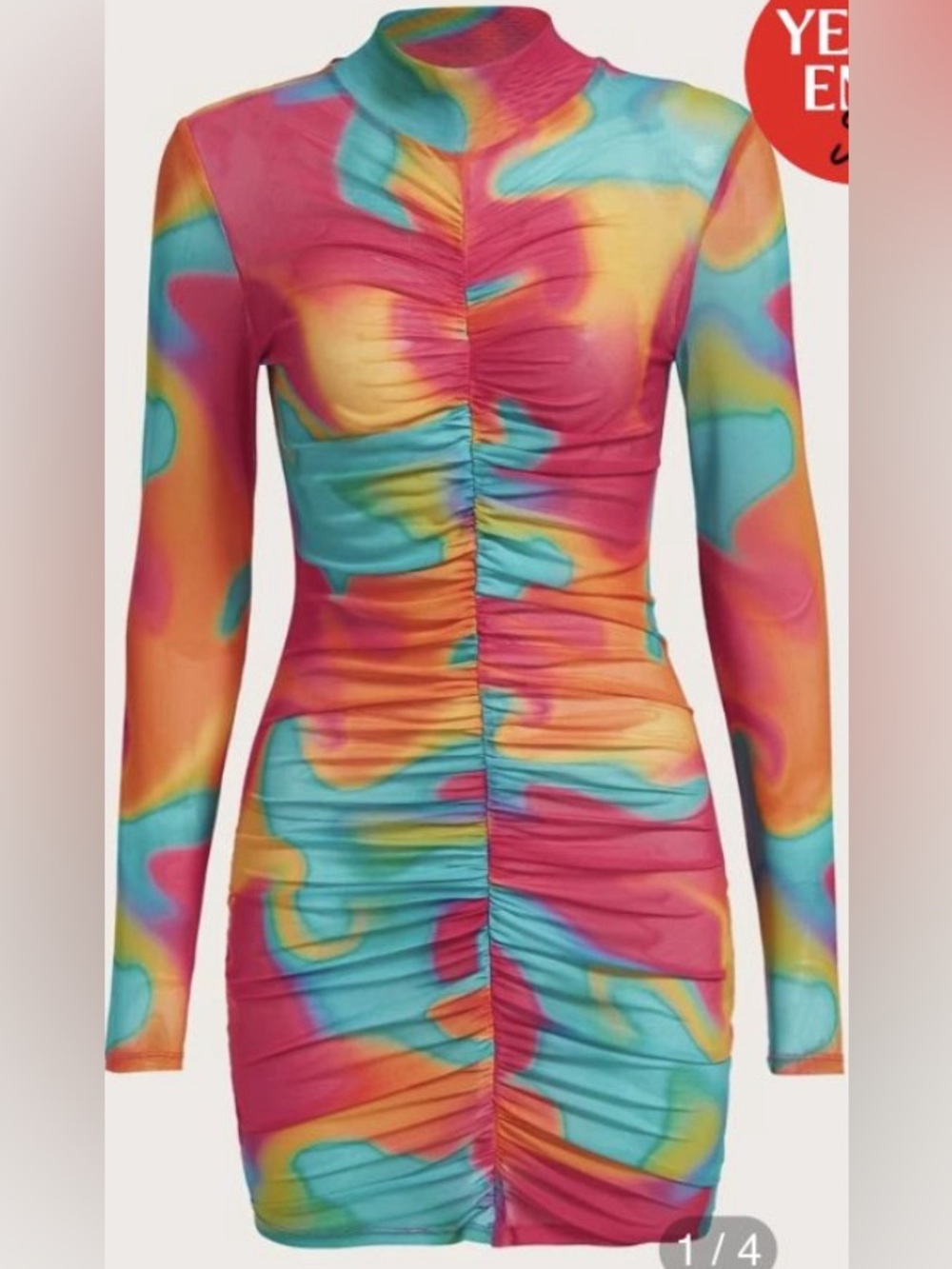 SHEIN Multicolor Tie-Dye Ruched Bodycon (coverup) sheer Dress